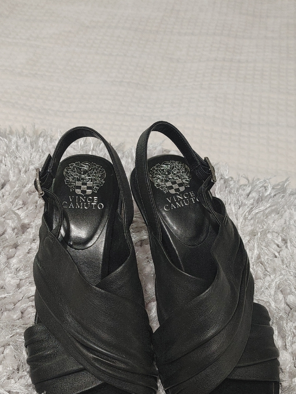 Vince Camuto Black Leather Crisscross Slingback Sandals